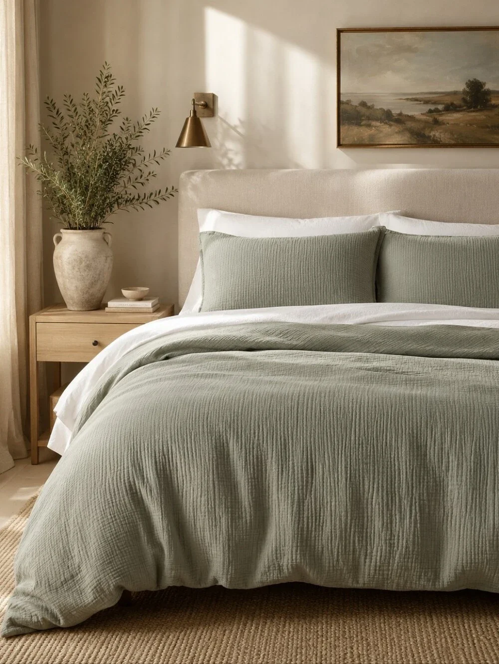 NWT Quince Organic Cotton Gauze Duvet Cover Set King / Cali King Dried Sage